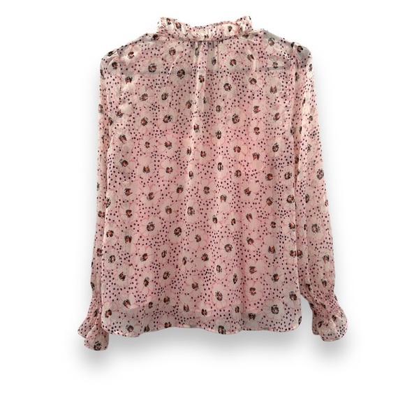 Loft Petite Pink Daisey Ruffle Tie Neck Long Sleeve Blouse Sz SP - Picture 6 of 11